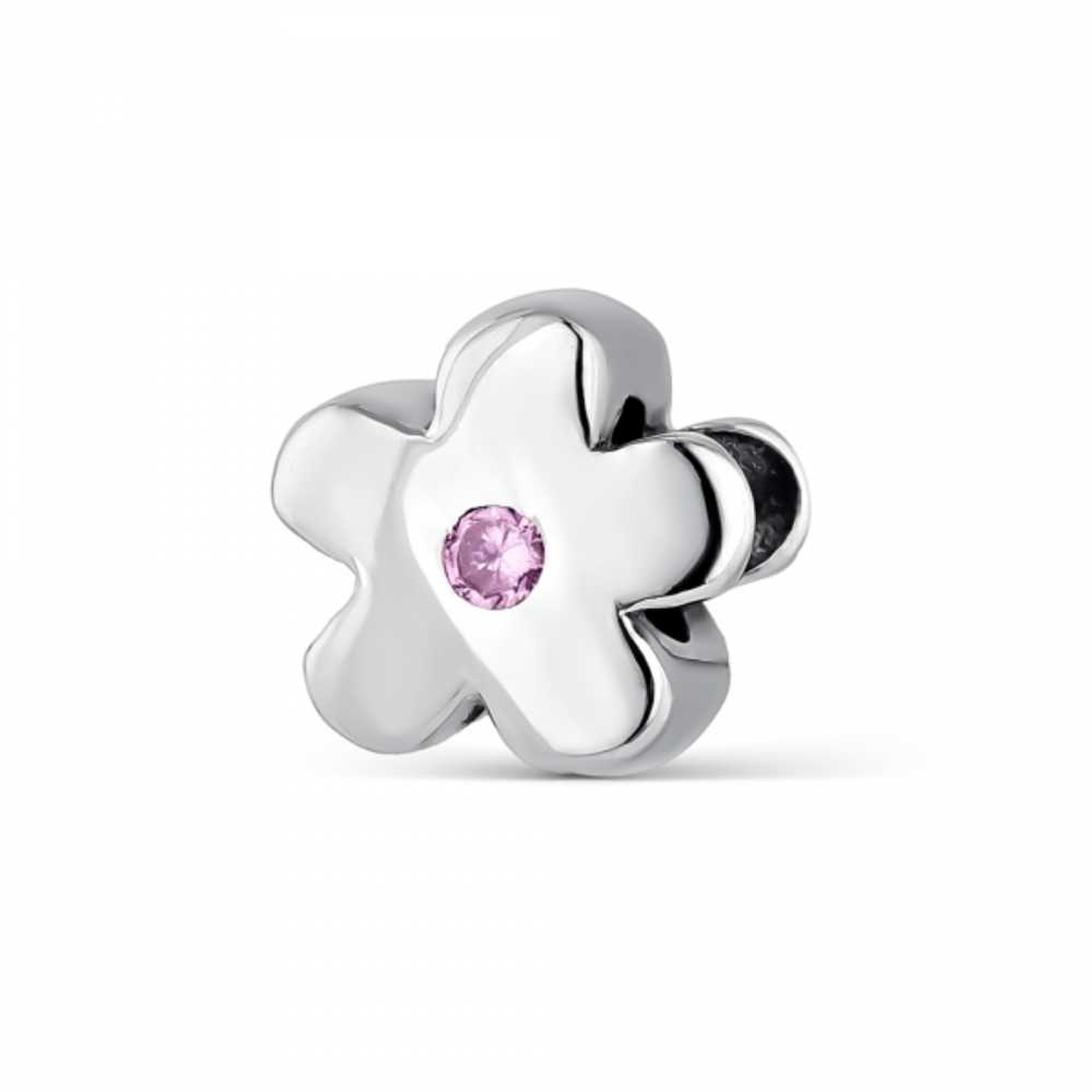 Abalorio flor rosa plata 1