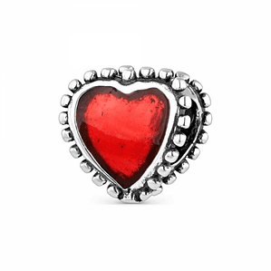 Abalorio corazón rojo plata