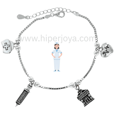 Pulsera auxiliar de enfermería plata 