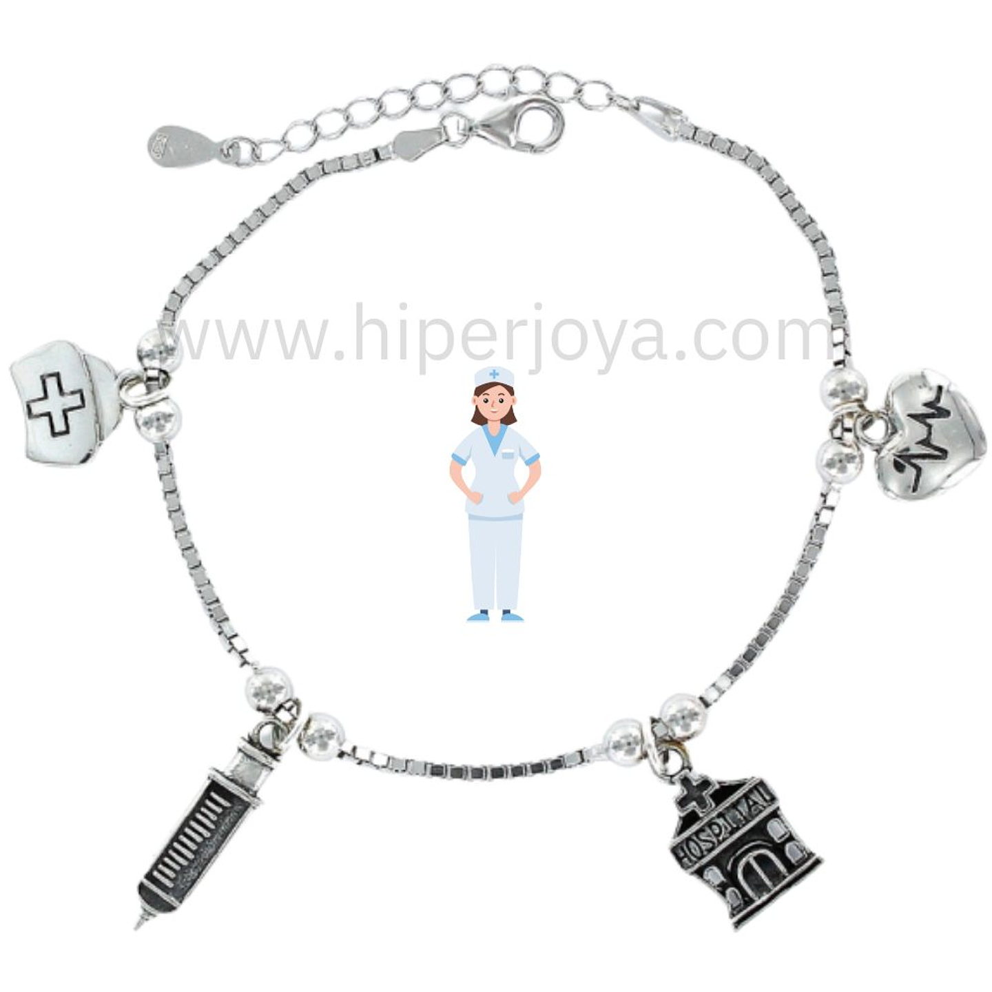 Pulsera auxiliar de enfermería plata  1