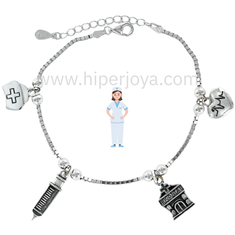 Pulsera auxiliar de enfermería plata  1