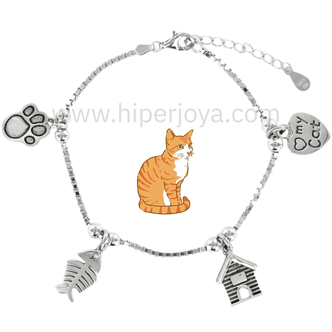 Pulsera de la mascota cat plata