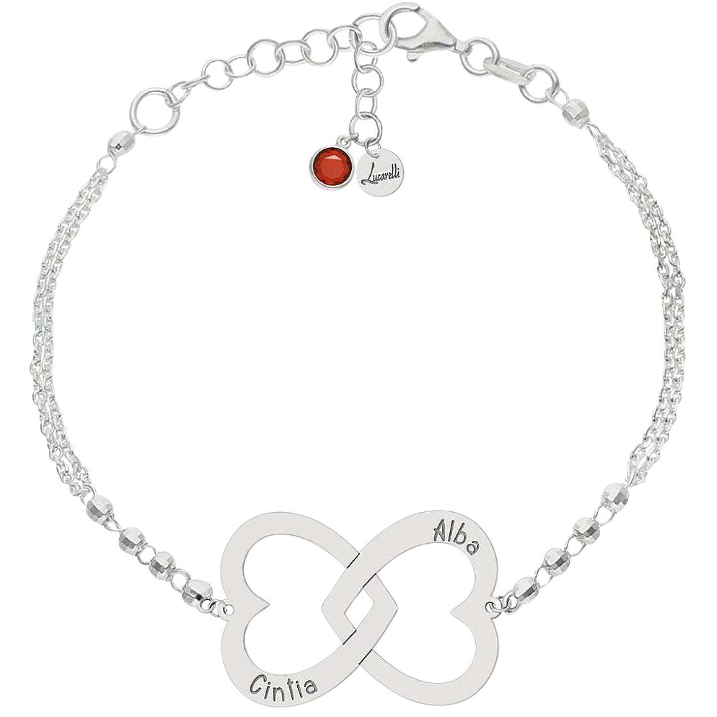 Pulsera personalizada corazones nombres plata 1