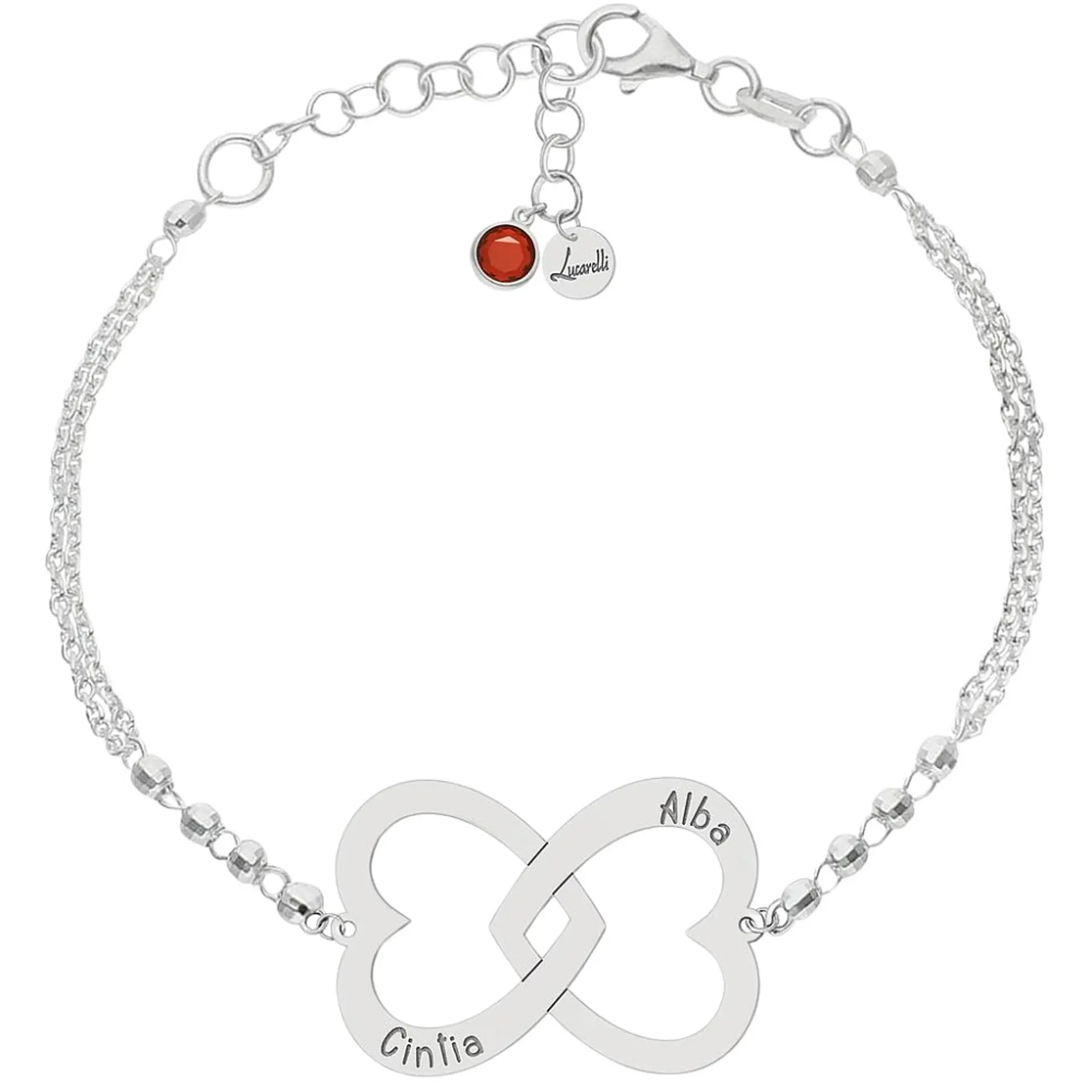 Pulsera personalizada corazones nombres plata 1