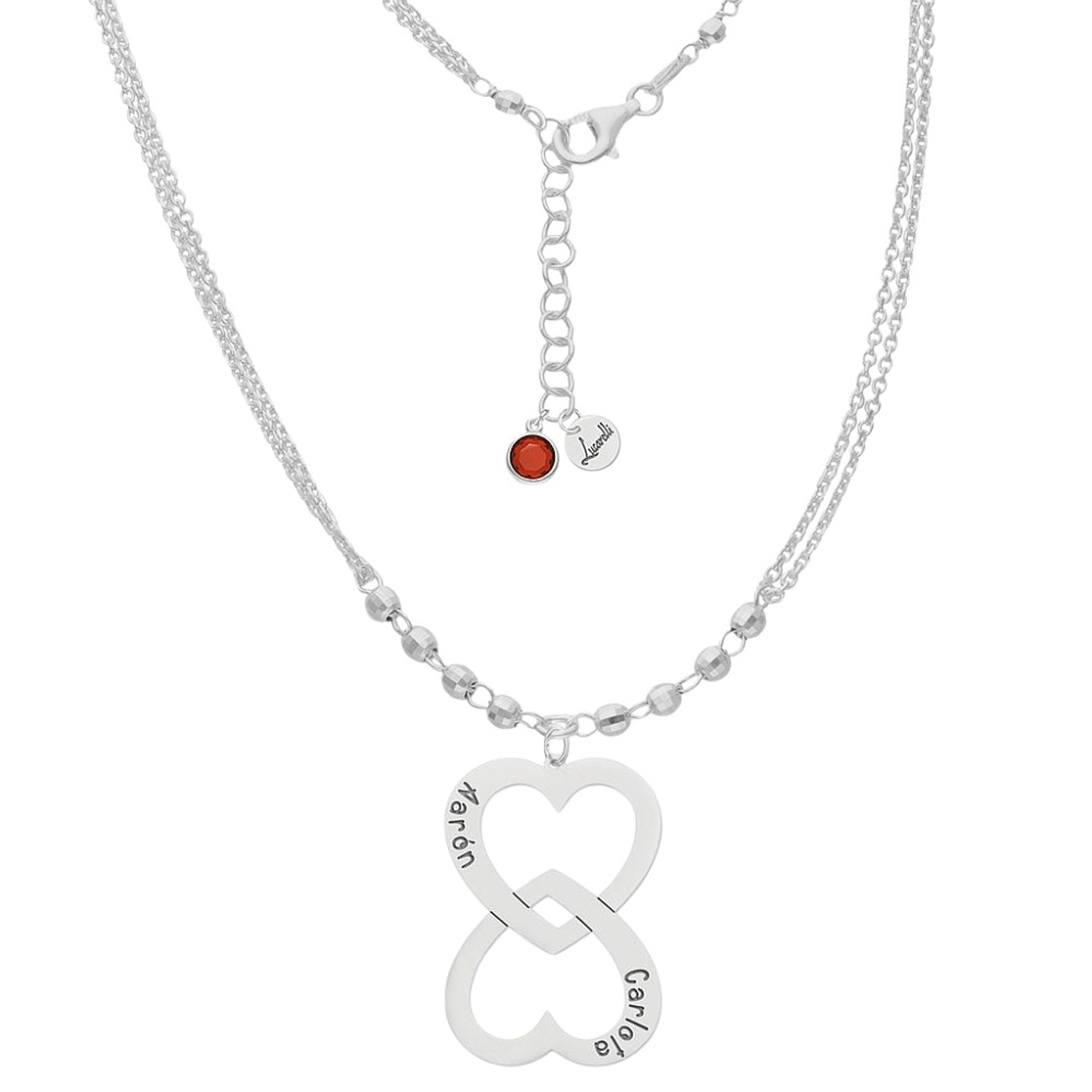 Colgante personalizado nombres en corazones plata 1