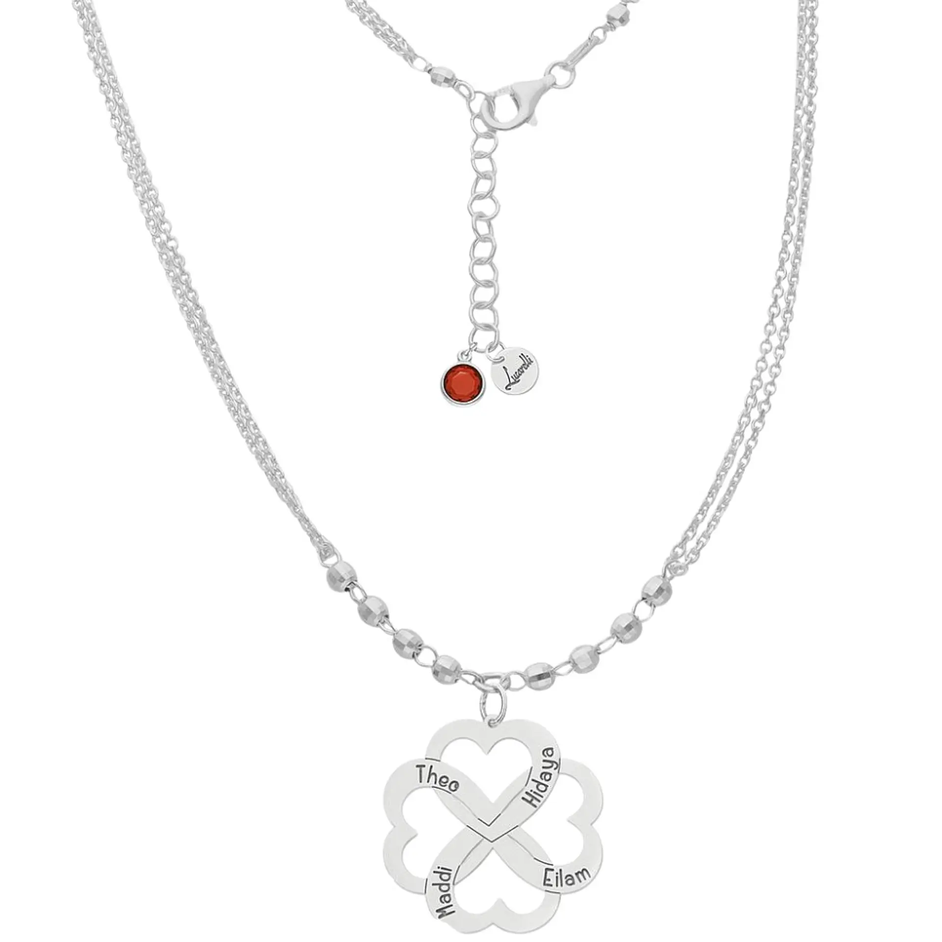 Colgante nombres corazones enlazados plata 1