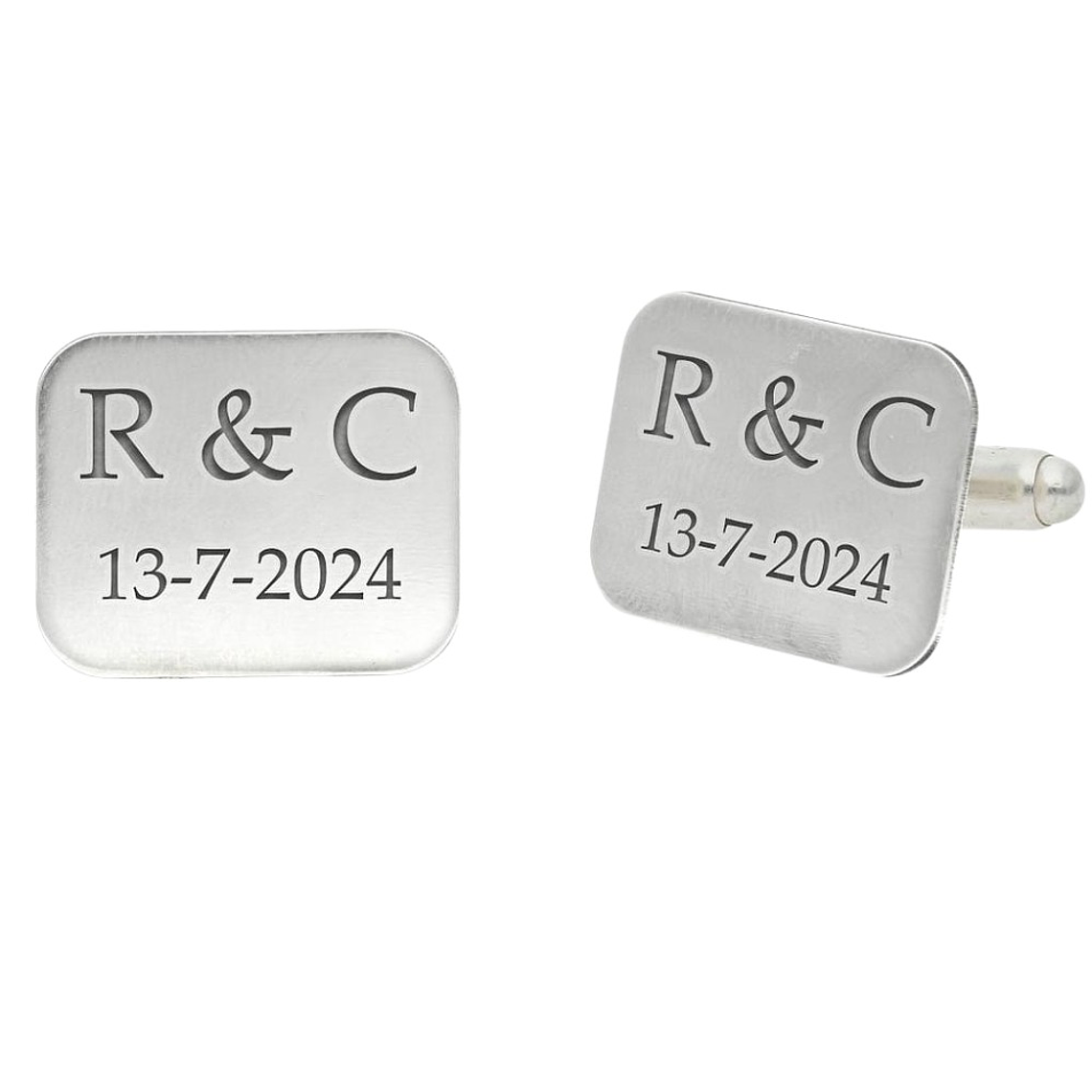 Gemelos personalizados iniciales y fecha plata 1