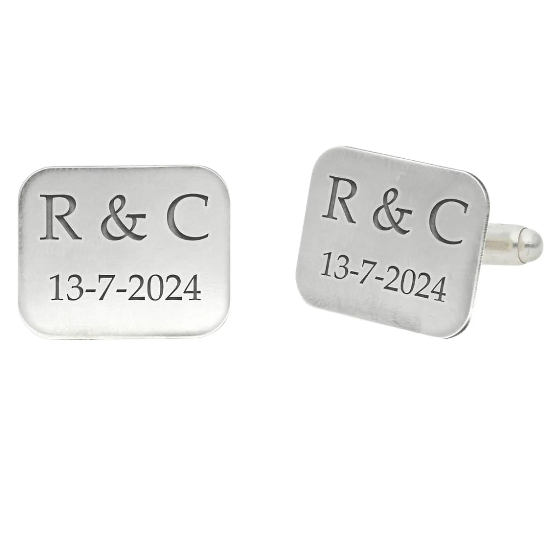Gemelos personalizados iniciales y fecha plata 1