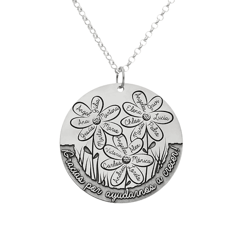 Colgante personalizado nombre flores plata 
