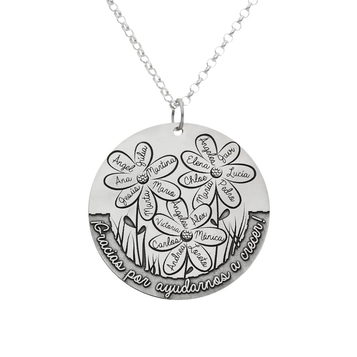 Colgante personalizado nombre flores plata  1