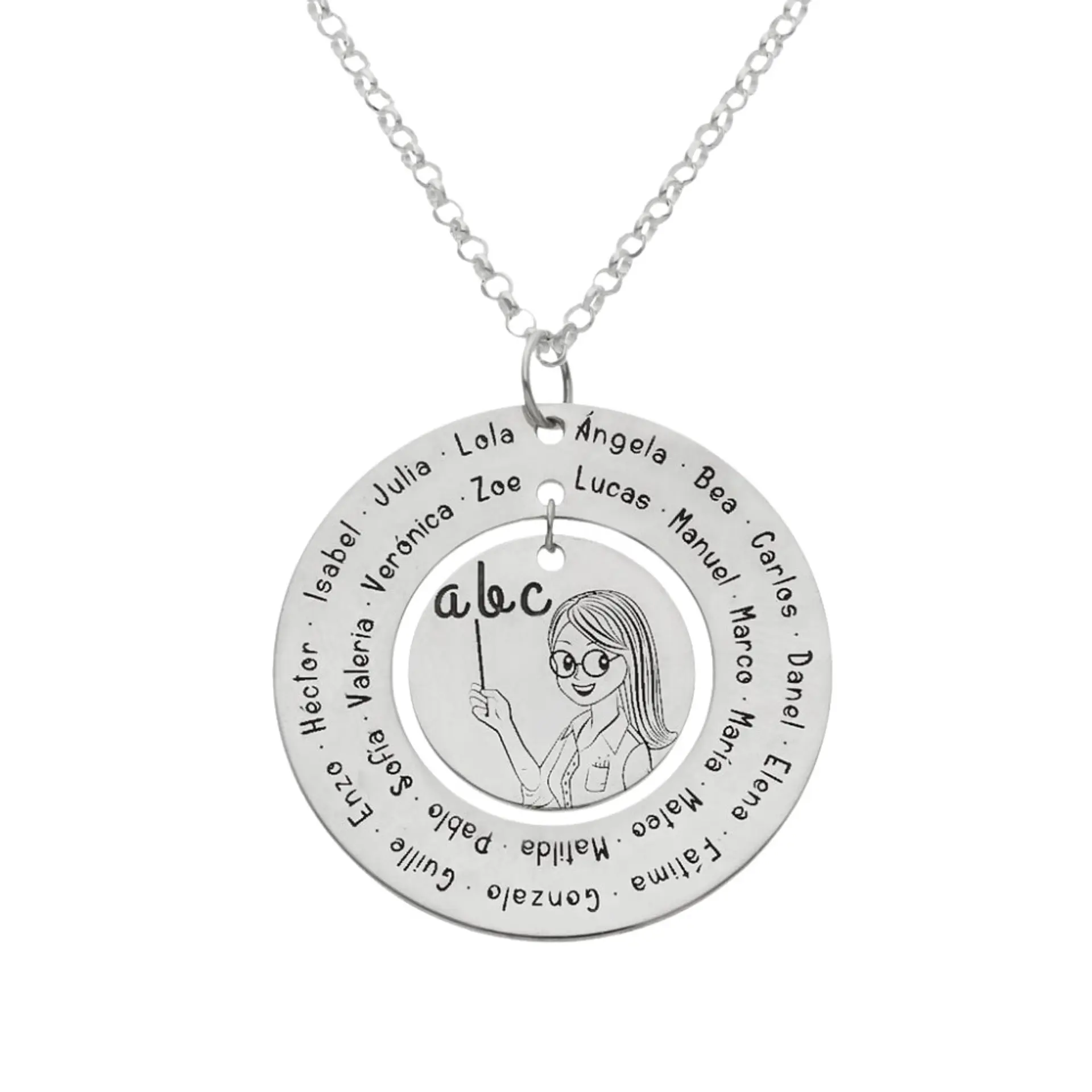 Colgante personalizado maestra nombres plata 1