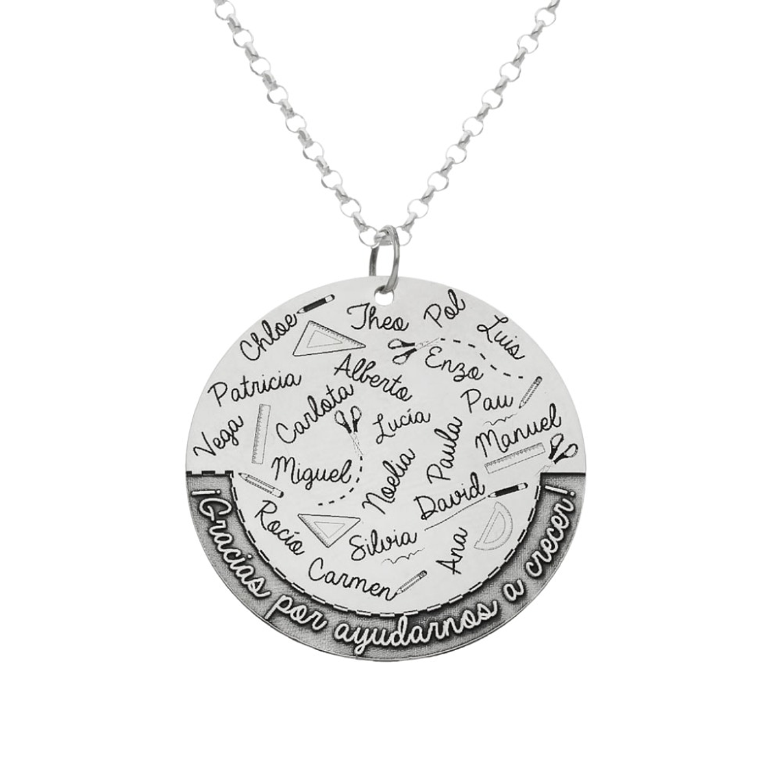 Colgante personalizado nombres y leyenda plata 1