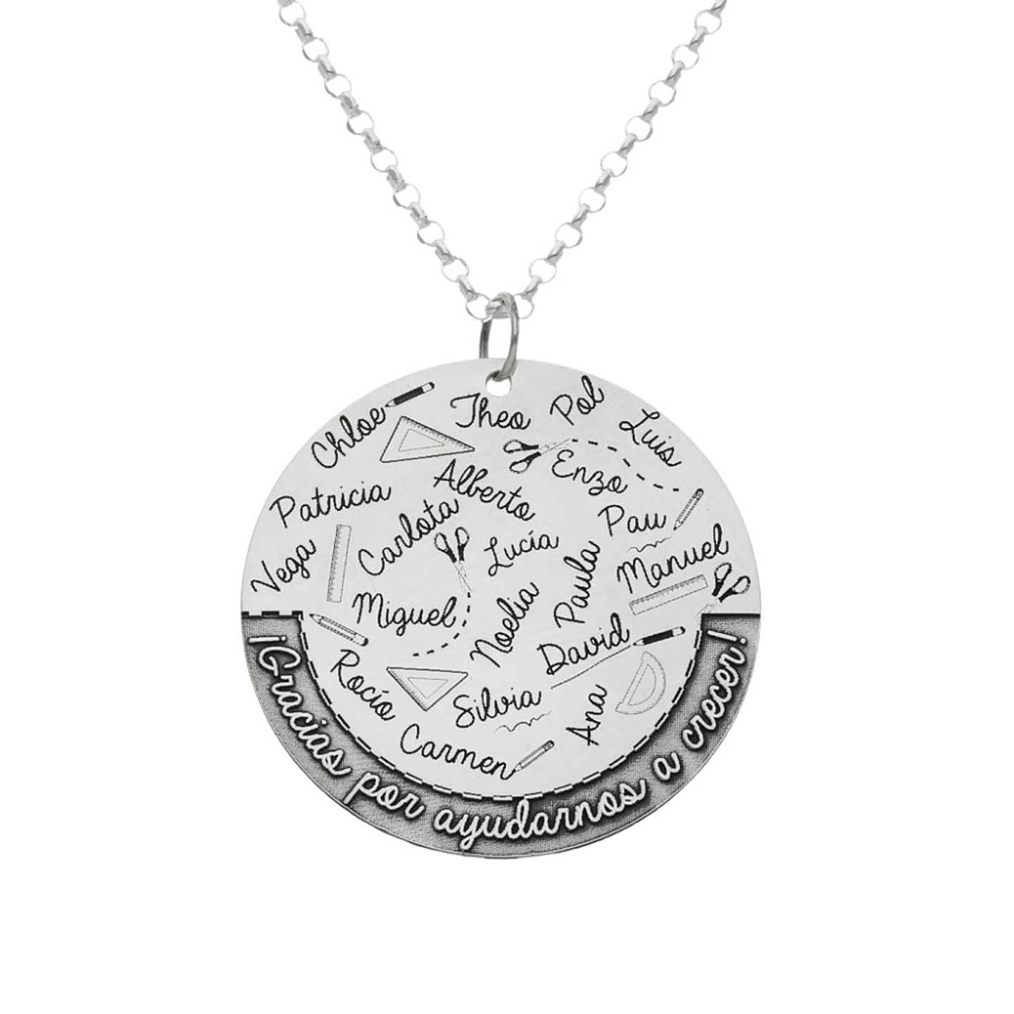 Colgante personalizado nombres y leyenda plata 1