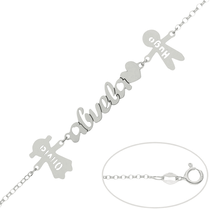 Pulsera personalizada abuela y nombres de nietos plata 1