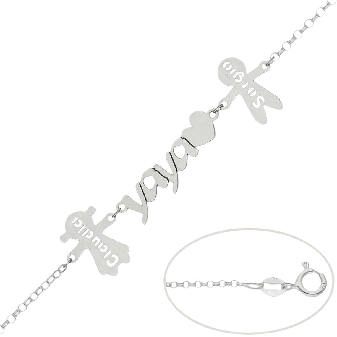 Pulsera personalizada yaya y nombres de nietos plata 1