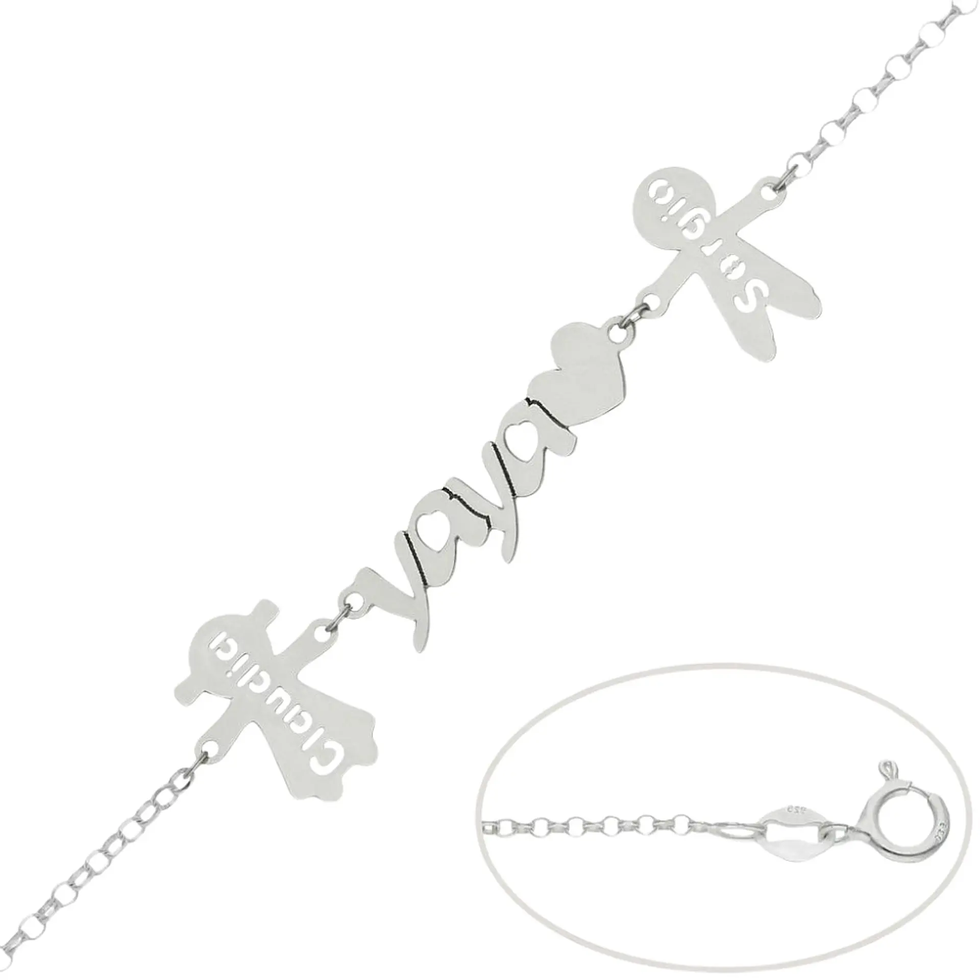 Pulsera personalizada yaya y nombres de nietos plata 1