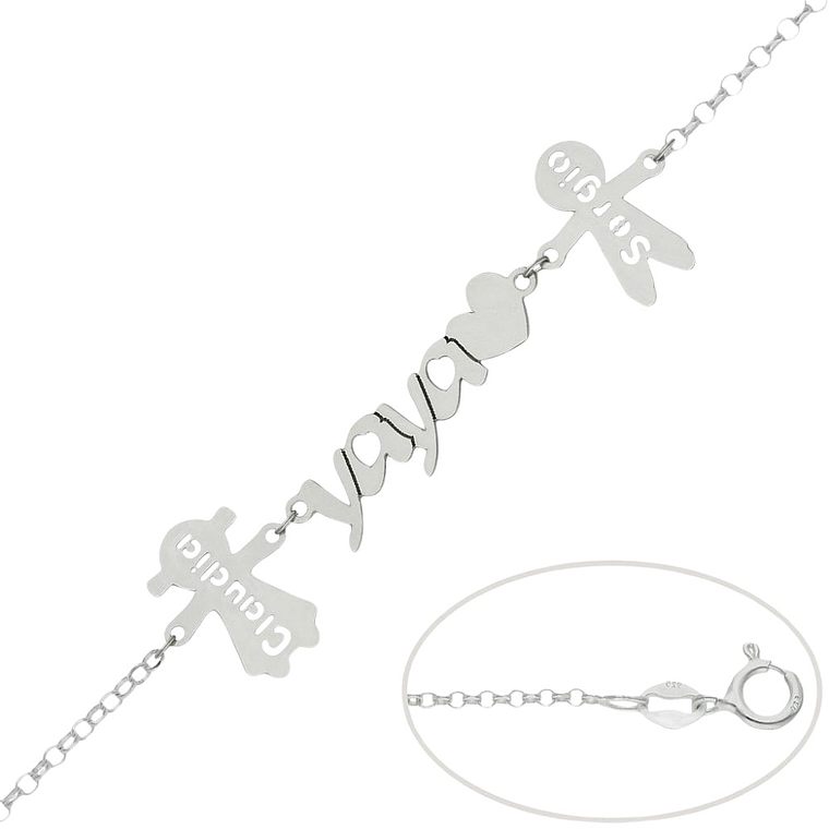 Pulsera personalizada yaya y nombres de nietos plata 1