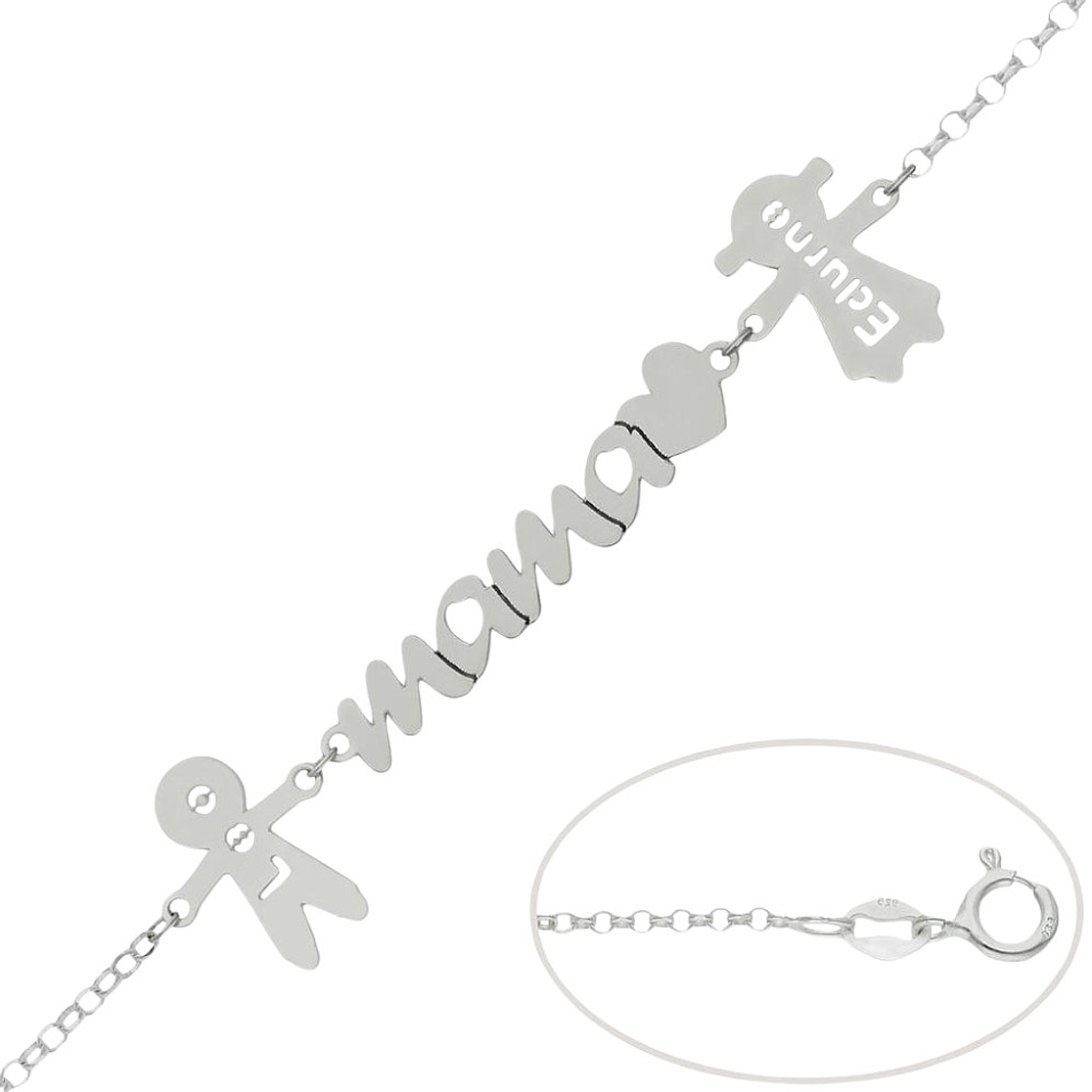 Pulsera personalizada mamá y nombres de hijos plata 1