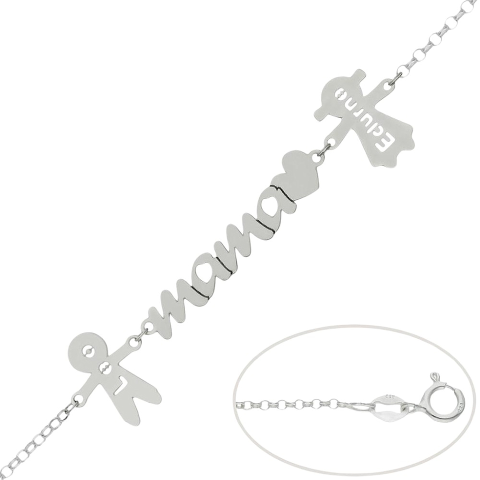 Pulsera personalizada mamá y nombres de hijos plata 1