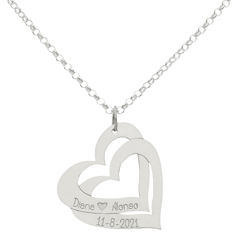 Colgante corazones nombres y fecha plata