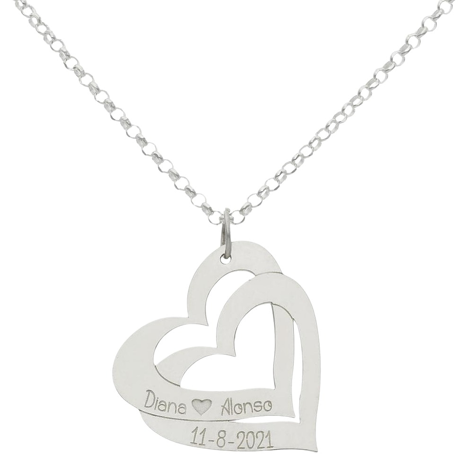 Colgante corazones nombres y fecha plata 1
