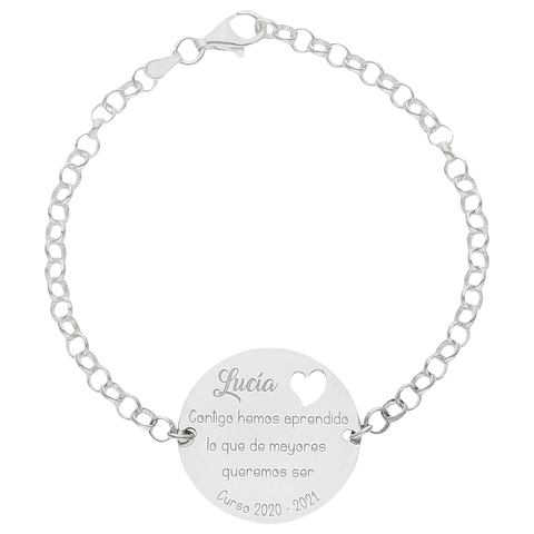 Pulsera personalizada maestra leyenda y curso plata
