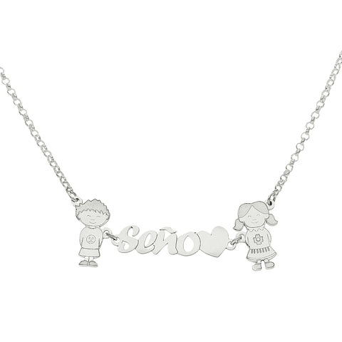 Colgante seño niño y niña plata