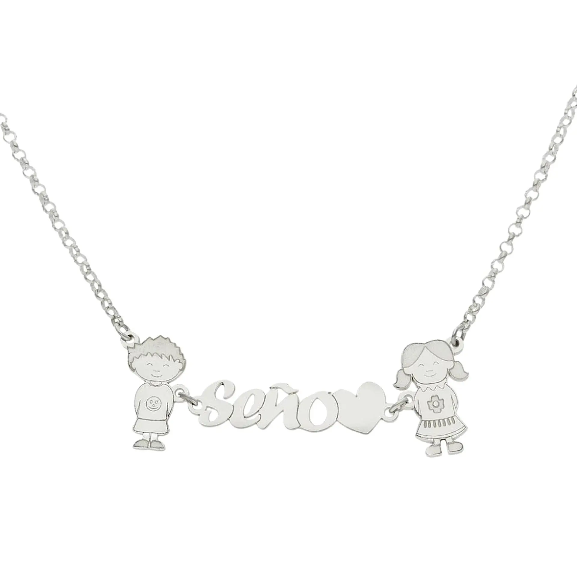Colgante seño niño y niña plata 1