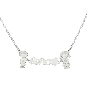 Colgante seño niño y niña plata