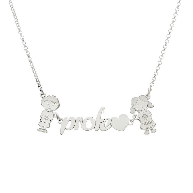 Colgante profe niño y niña plata  1