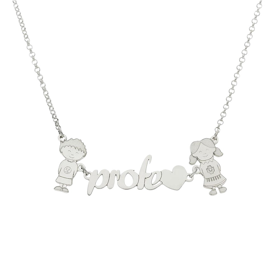 Colgante profe niño y niña plata  1