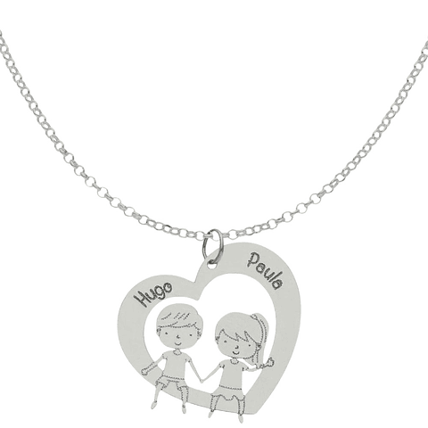 Colgante personalizado corazón y pareja en plata