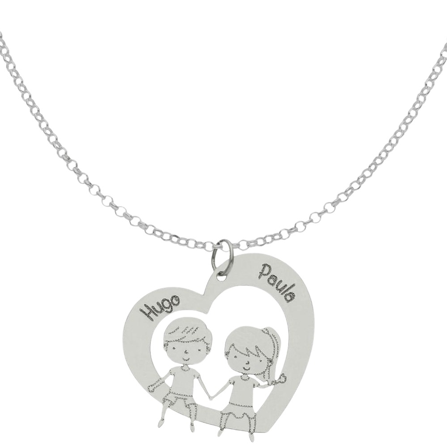 Colgante personalizado corazón y pareja en plata 1