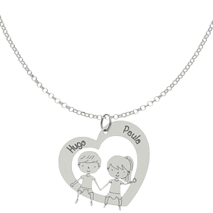Colgante personalizado corazón y pareja en plata