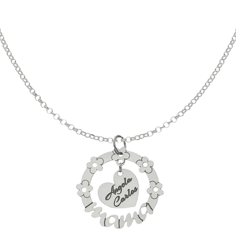 Colgante personalizado nombres y flores plata