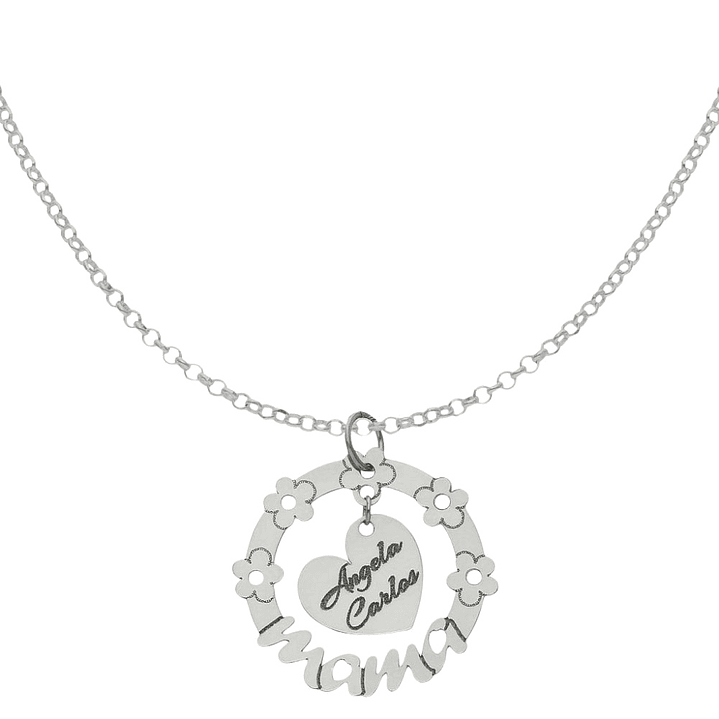 Colgante personalizado nombres y flores plata 1
