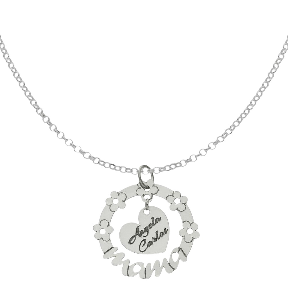 Colgante personalizado nombres y flores plata 1