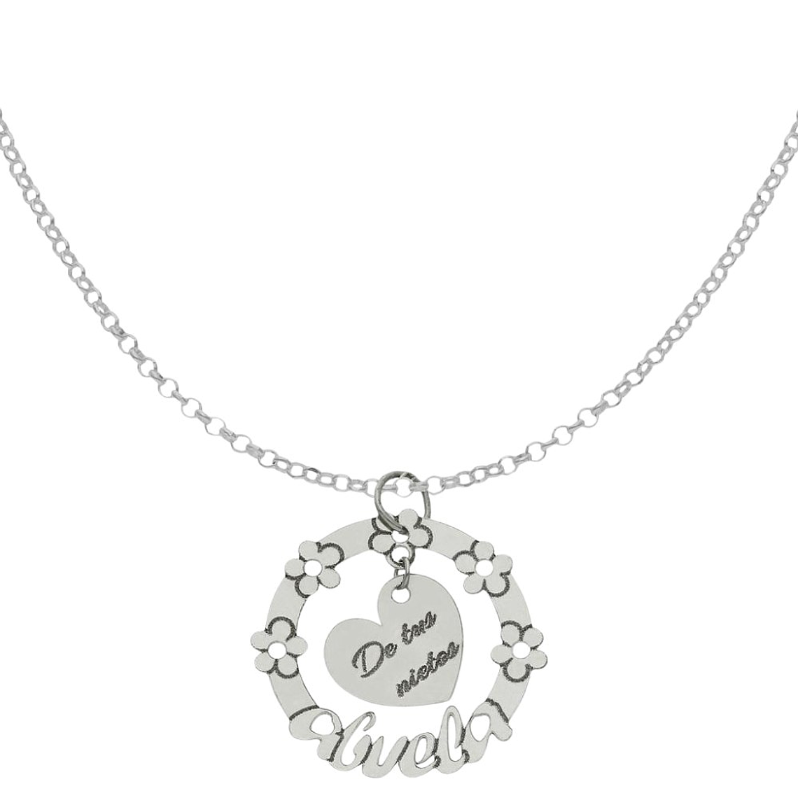Colgante personalizado para abuela nombres y flores plata 1