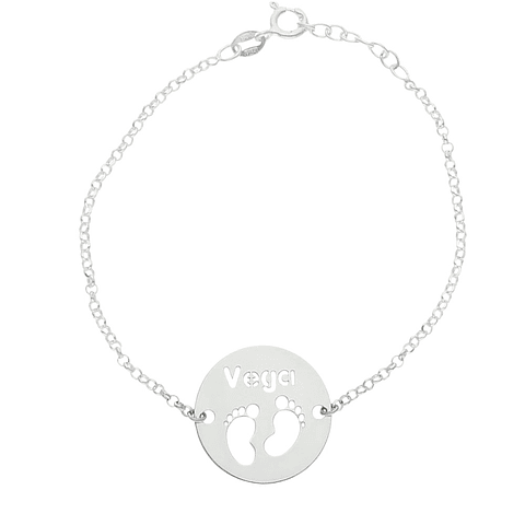 Pulsera personalizada pies de bebé y nombre plata