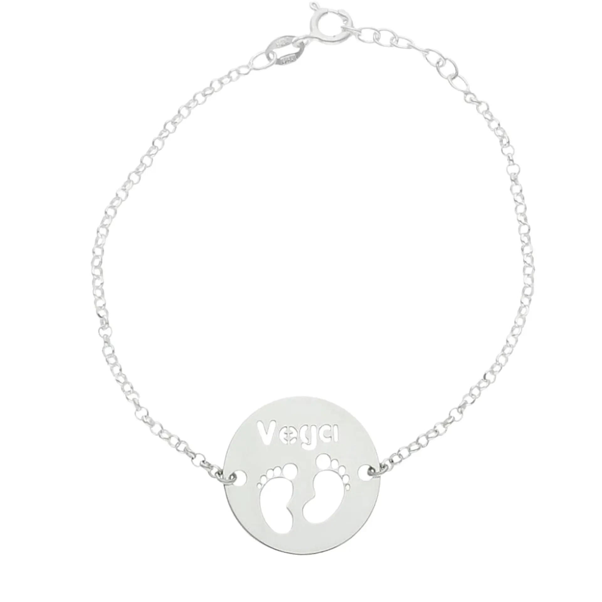 Pulsera personalizada pies de bebé y nombre plata 1