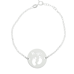 Pulsera personalizada pies de bebé y nombre plata