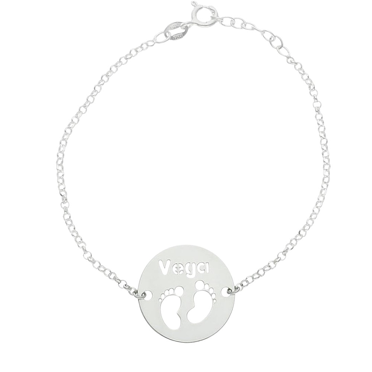 Pulsera personalizada pies de bebé y nombre plata 1
