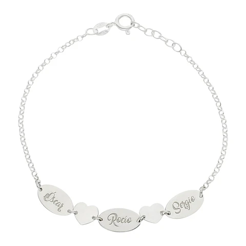 Pulsera personalizada nombres y corazones plata