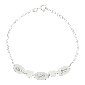 Pulsera personalizada nombres y corazones plata