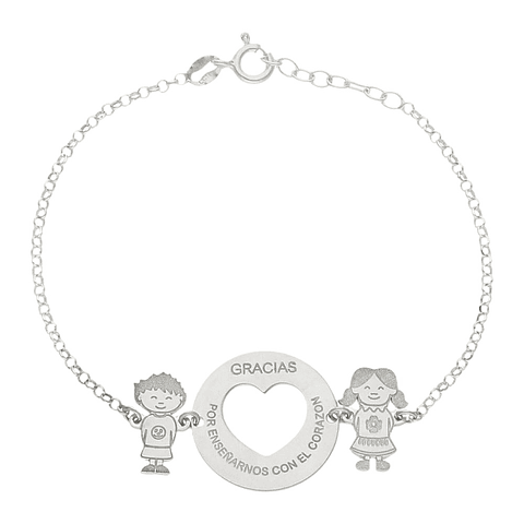 Pulsera personalizada con leyenda para maestra plata