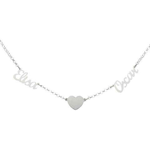 Gargantilla personalizada nombres y corazón plata