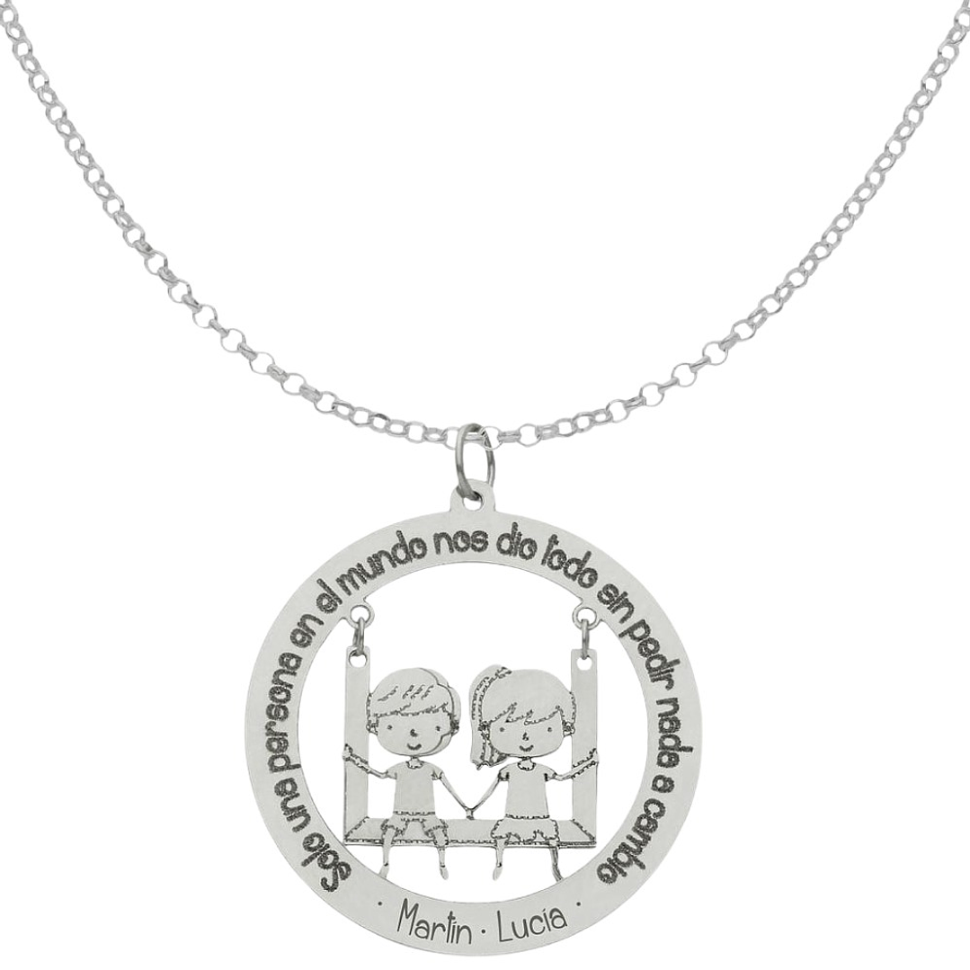 Gargantilla personalizada pareja de niña y niño plata 1