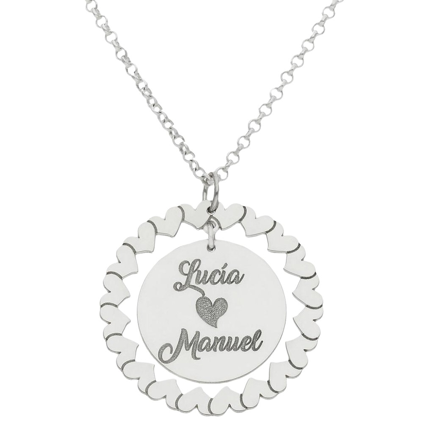 Gargantilla personalizada nombres rodeados de corazones plata 1