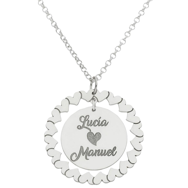Gargantilla personalizada nombres rodeados de corazones plata 1