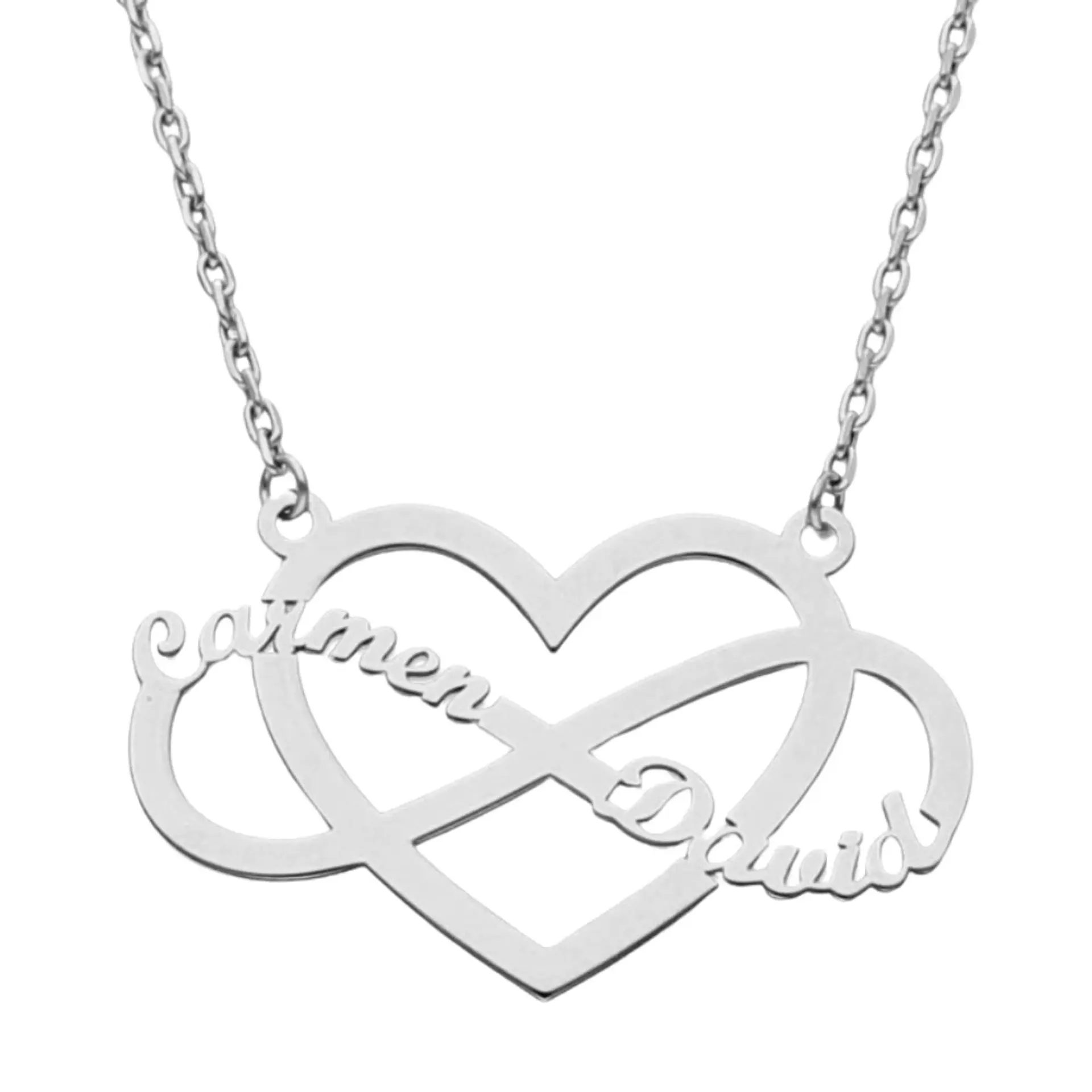 Gargantilla personalizada corazón y nombre en infinito plata 1